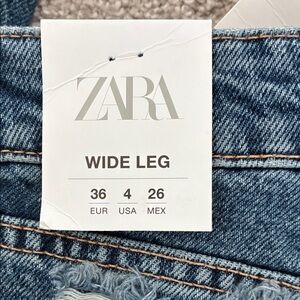 ZARA Blue Wide Leg Jeans with Distressed Hem